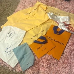 Bundle several designer dust bags, shopping bags and ribbon ALL INCLUDED